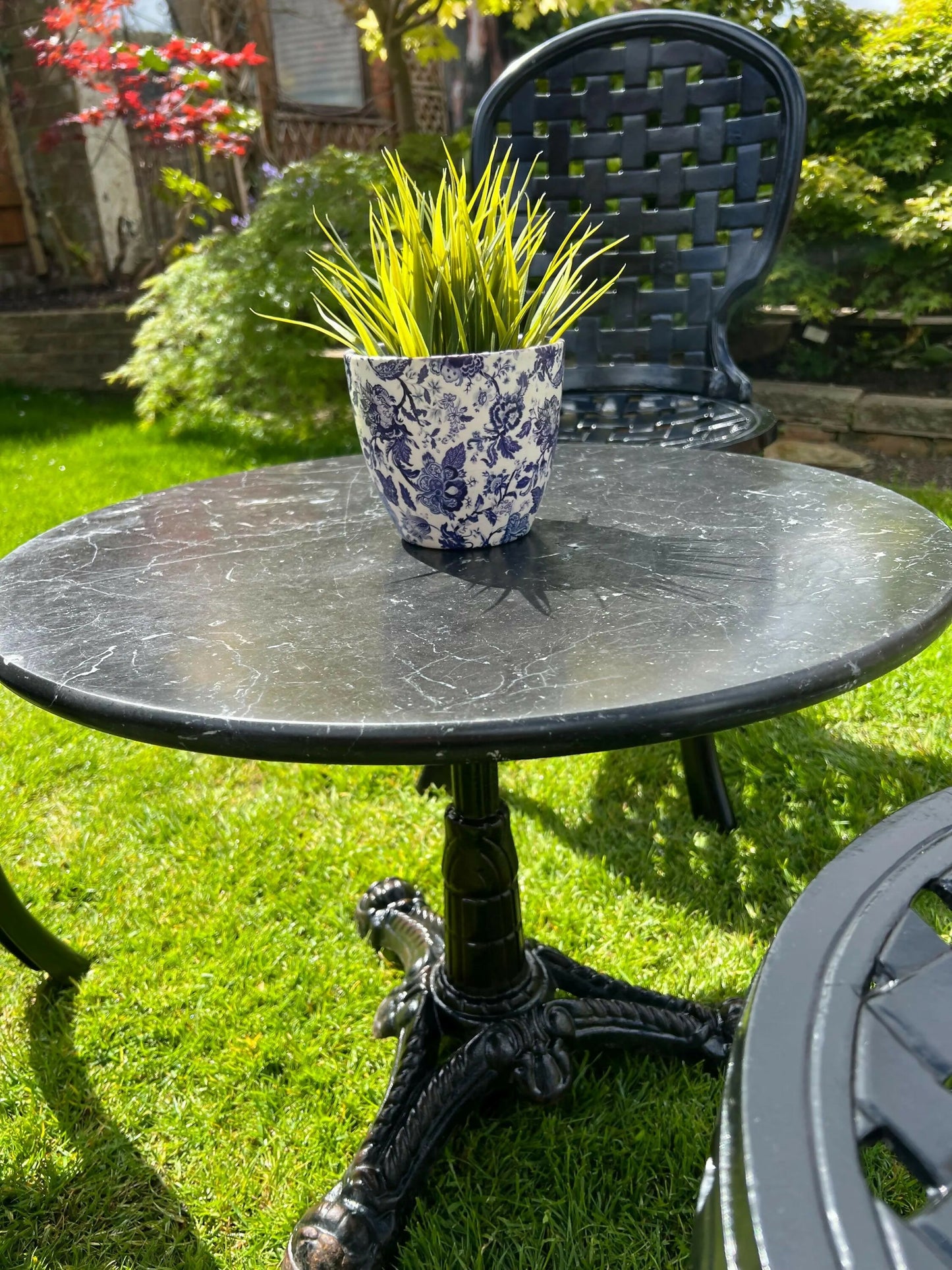 Black Vintage Three Seater Patio Set with Marble Topped Table