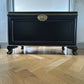 Ottoman. Antique Oriental storage Chest. Black and gold. Handpainted.