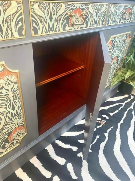 Upcycled Vintage Sideboard, Tv Unit , William Morris Print , Living Room, Dining Room Storage.