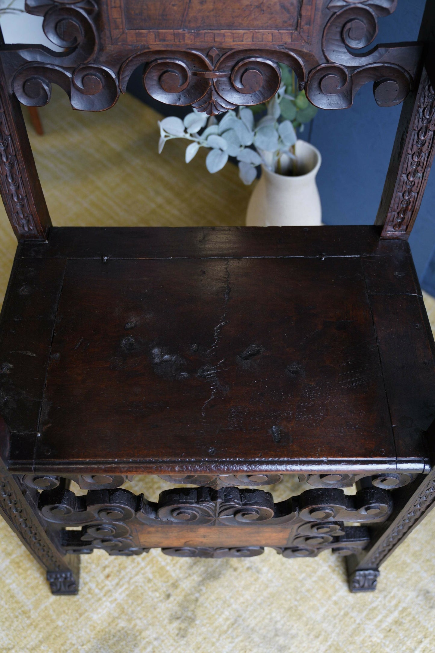 Italian Renaissance Revival Hall Oak Carved Antique Chair Carved Wainscot Throne Ecclesiastical