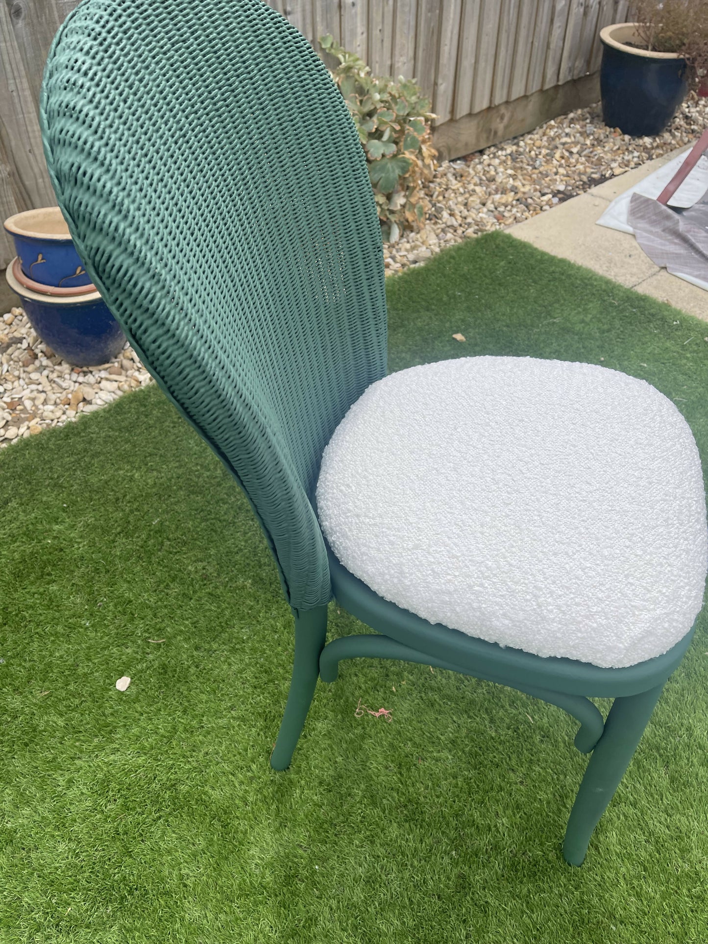 Lloyd loom dining/ accent chairs. Different colours. Different fabric. Choose the combination