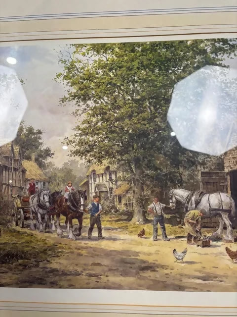 J. L. Chapman Framed Rural Village Print – Horse & Cart Country Scene