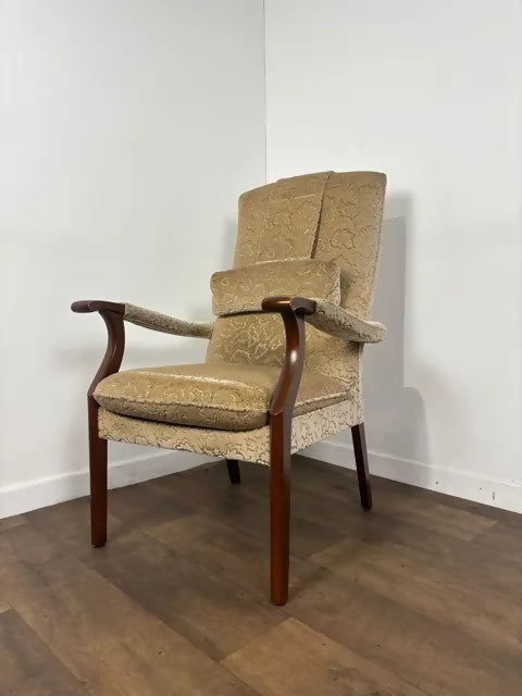 Vintage Parker Knoll Upholstered High Back Armchair – Oak Frame