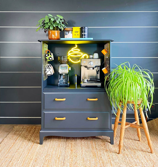 Coffee Bar Station Drinks Cabinet, Dark Grey, Stag 1970s