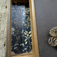 Hand-Painted Vintage Cupboard in Annie Sloan Black and Hornfleur | Decoupage Detail and Brass Hardware