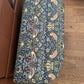Mid century sky blue painted ottoman with William morris style upholstered seat