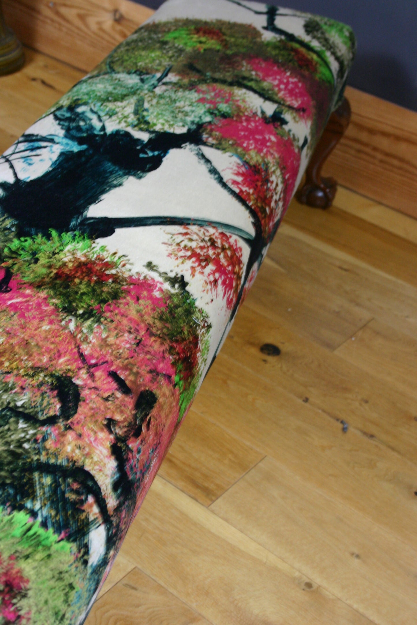 Maple & Co Oversized Antique c1900 Bench Footstool in Timorous Beasties Pinyin Tree Velvet