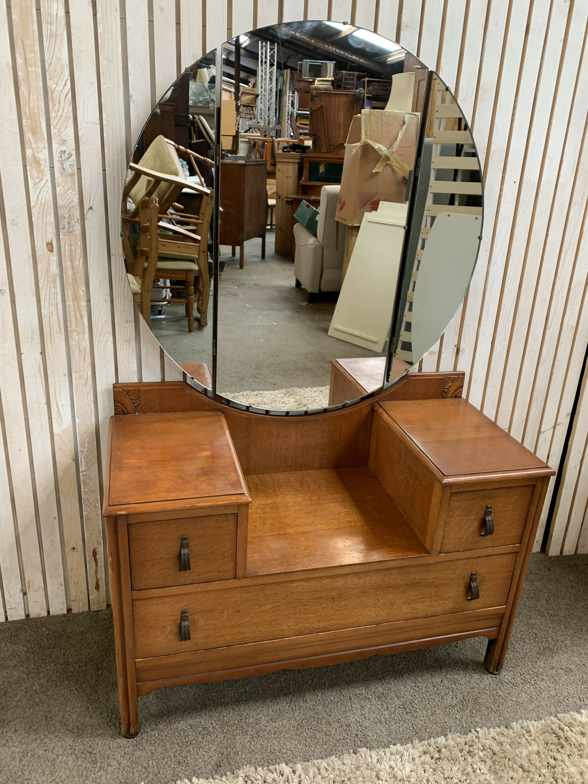 Vintage Art Deco Oak Dressing Table Circular Mirror BCM/HL Lebus Vanity Desks