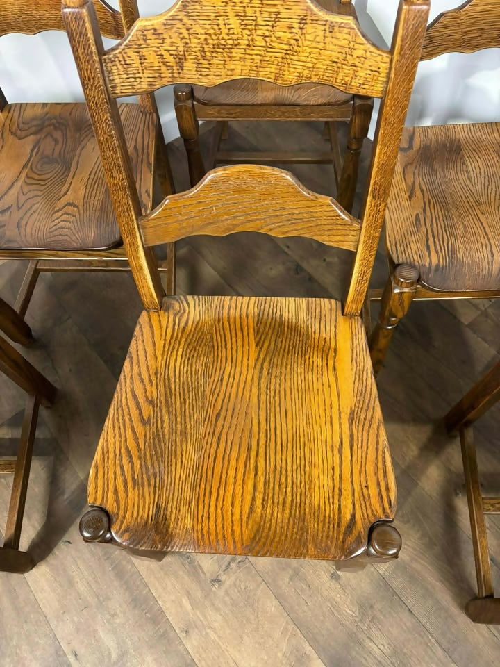 Set of Six Custom Made Elm Bar Back Dining Chairs