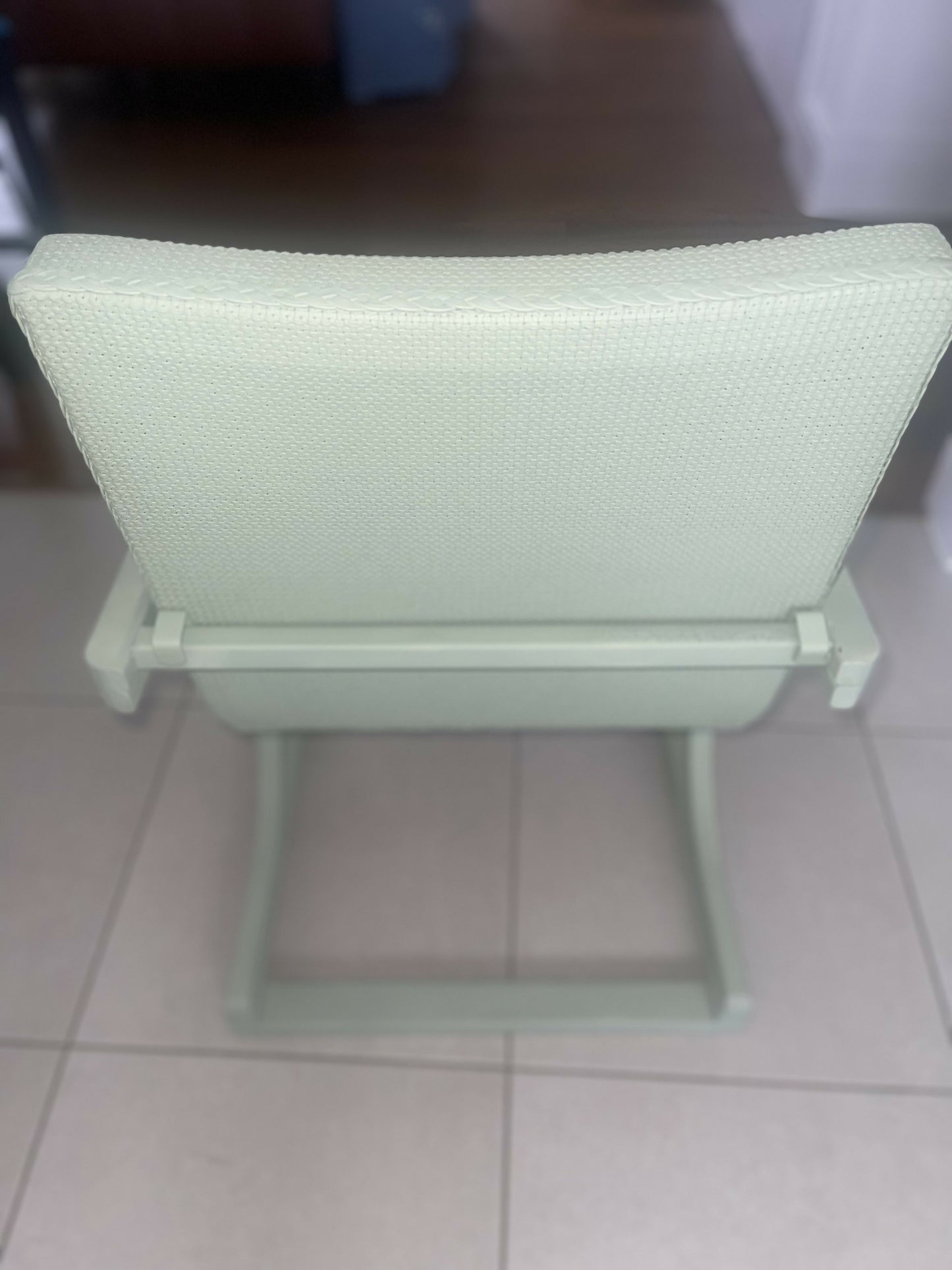 Mid century chair. Comes in two pieces. Very cool. Sage green - you choose your fabric.