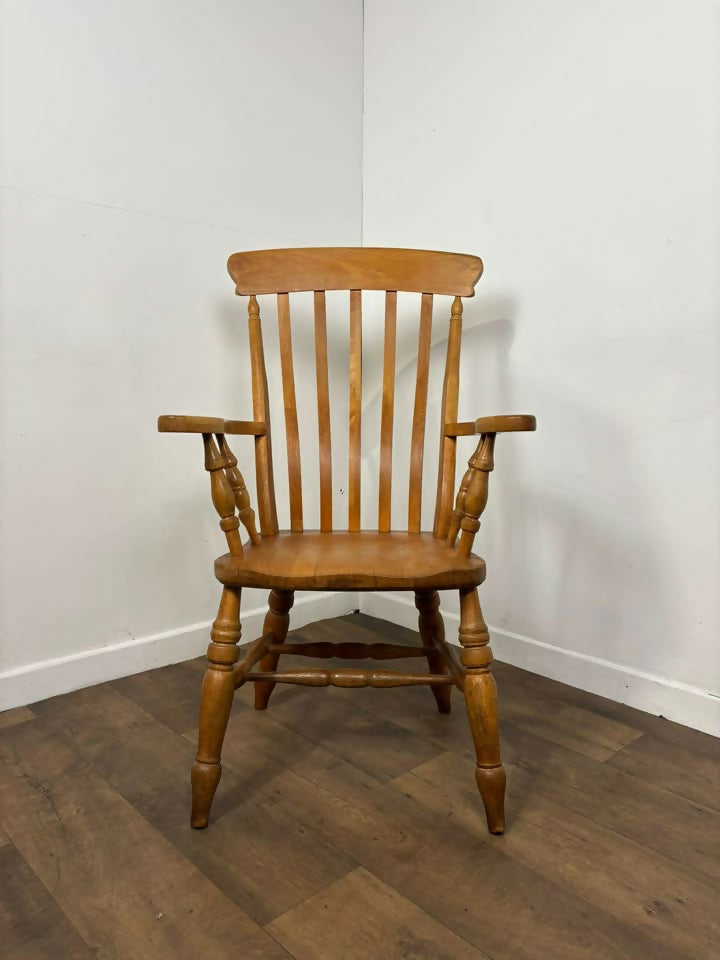 Rustic Beech Slat Back Grandfather Armchair – Country Style