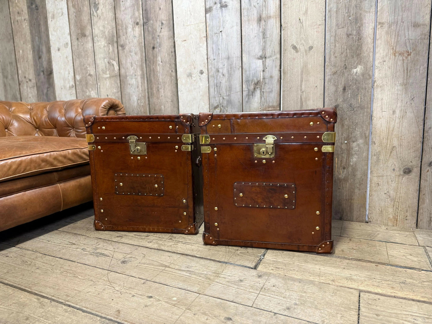 Vintage storage trunks - custom made chests - English antique leather