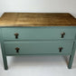 Vintage Chest of Drawers Stripped Oak Top Art Sage Green Upcycled Compact Size