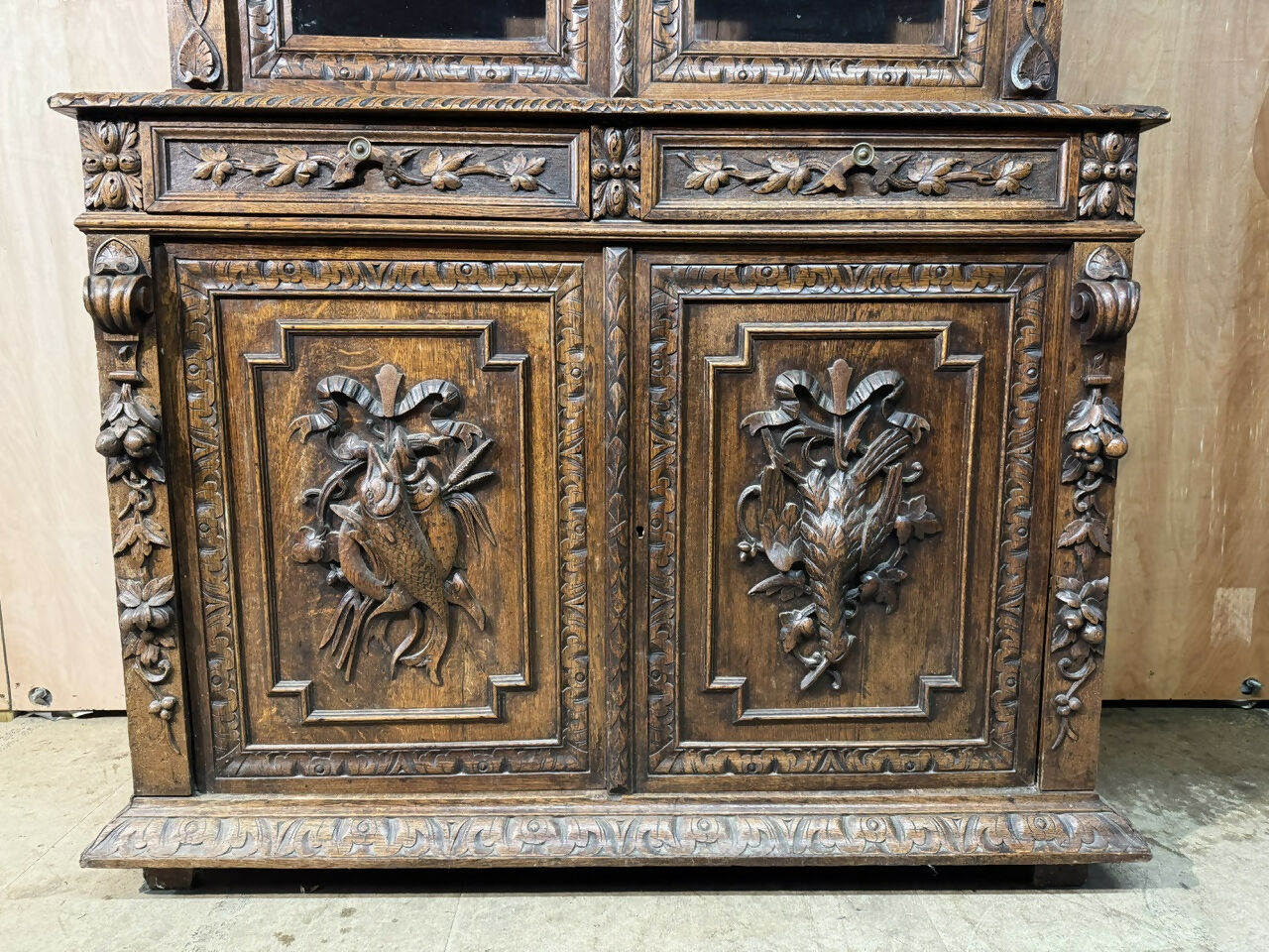 French Carved Oak Hunting Cabinet