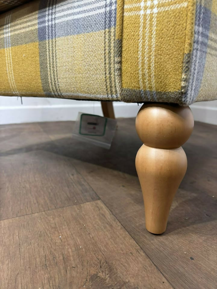 Modern Tartan Fireside Armchair – Upholstered Accent Chair in Mustard, Blue & White