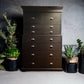 Vintage Repro Antique Style Mahogany Black Painted Chest on Chest of Drawers
