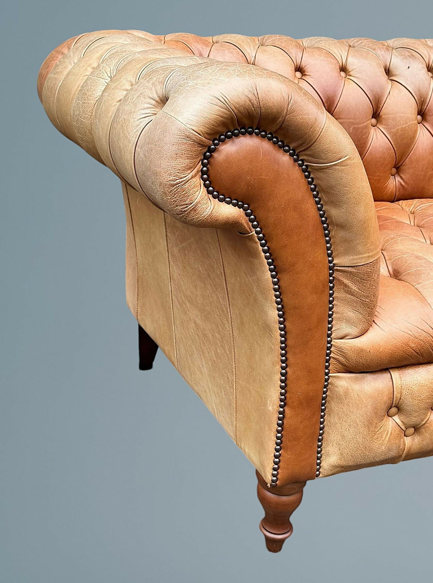 English Fully Buttoned Leather Chesterfield Sofa