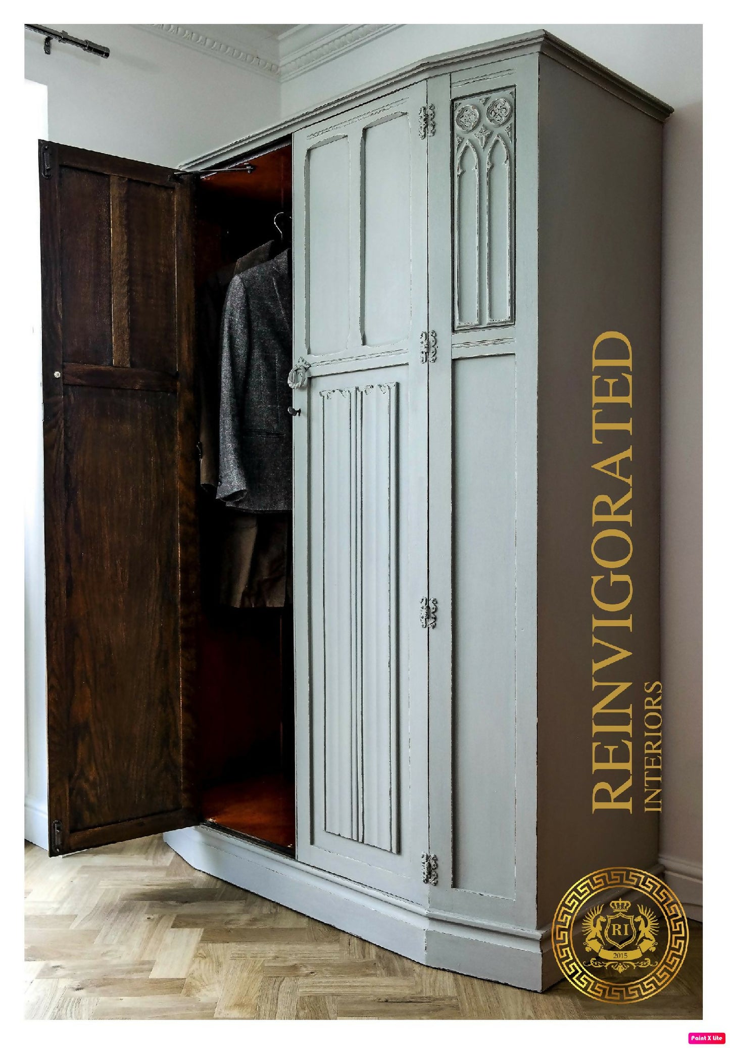 SOLD Oak Linenfold Hand Painted Wardrobe Armoire