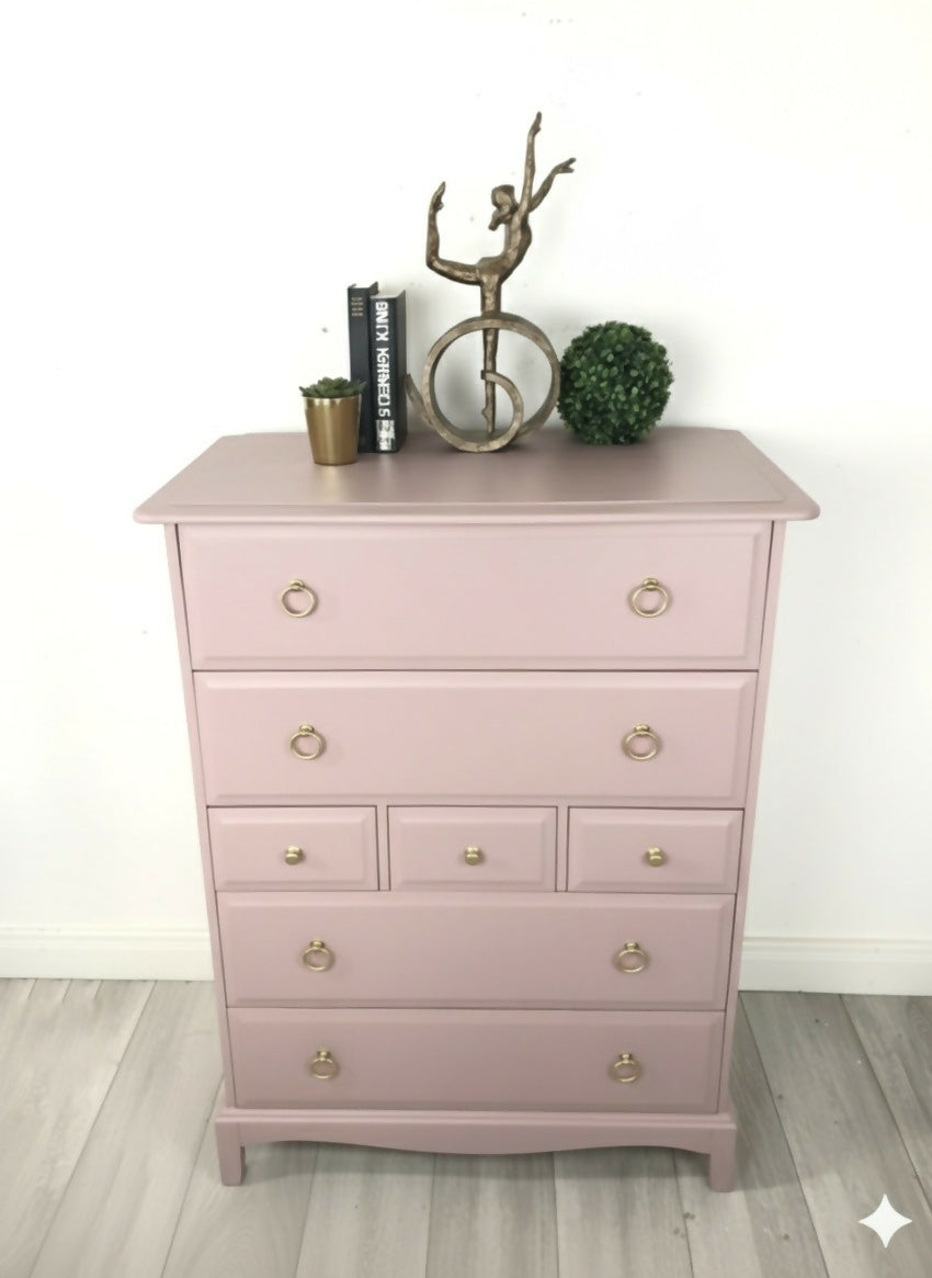 Stag minstrel tallboy chest of drawers in dusky pink