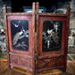 Eastern/Oriental Folding Peacock Fire Screen / Decorative Table Screen Carved Wood & Mother Of Pearl Style Inlay