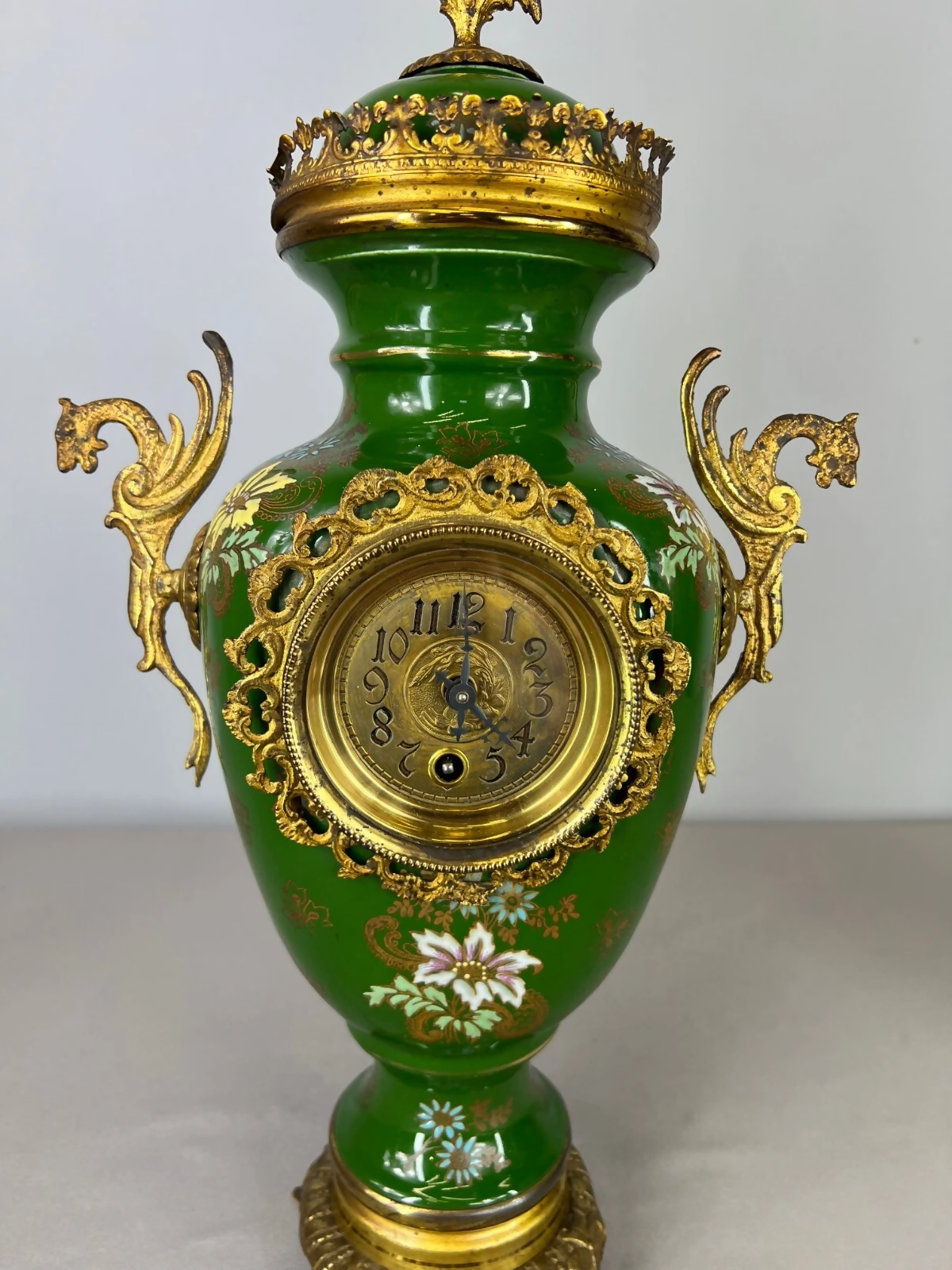 Mantel Clock Set Antique French Garniture Porcelain Bronze Candelabras LOT 3620