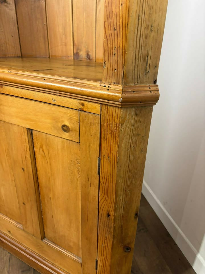 Solid Waxed Pine Barrel Back Corner Cupboard