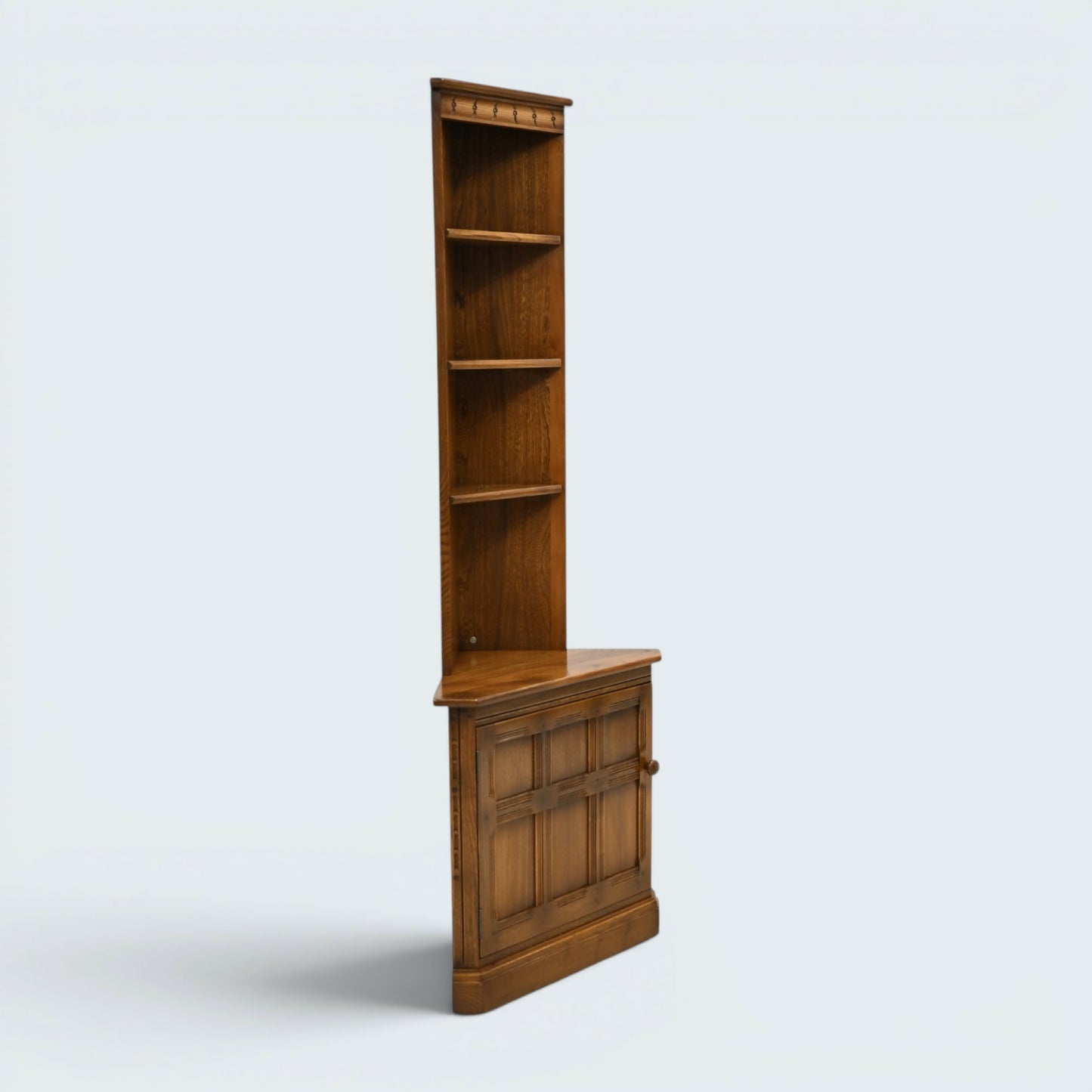 Ercol Corner Cabinet with Shelves and Cupboard Golden Dawn VGC FREE UK Delivery