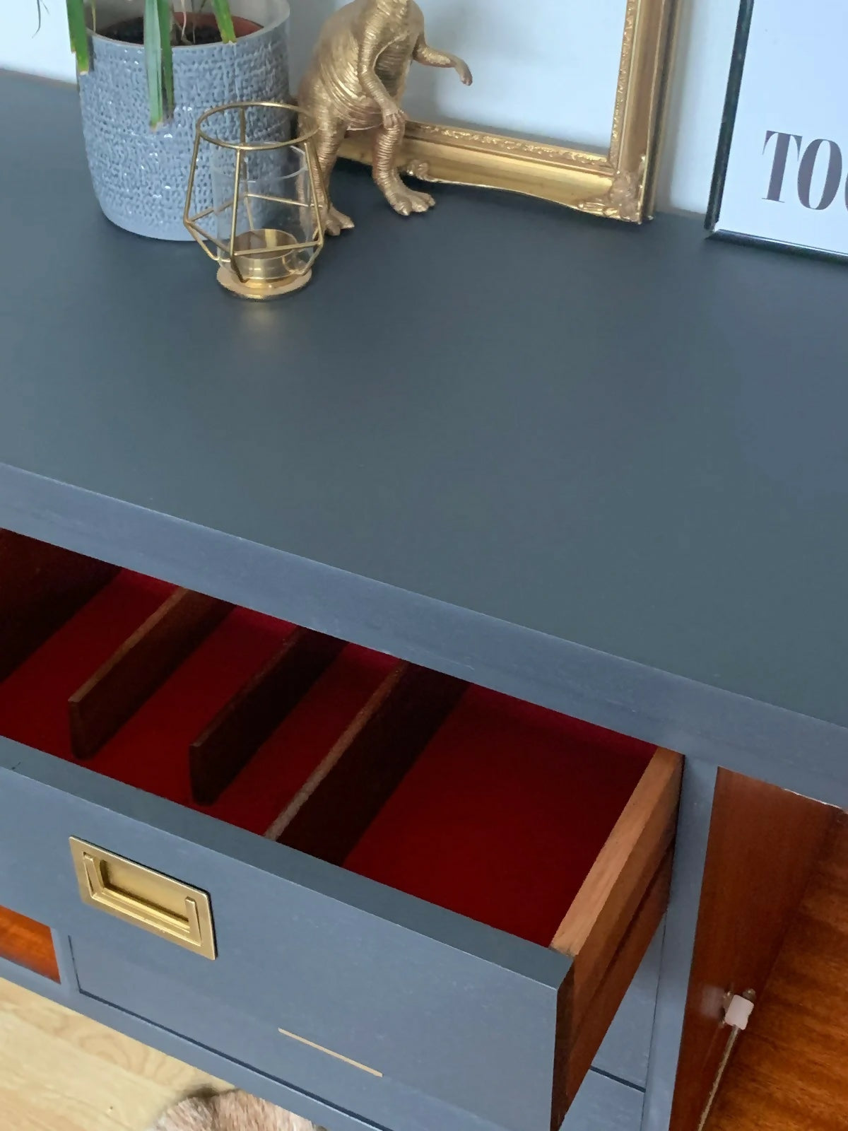 Dark grey Thomas & Greaves 7ft sideboard in dark grey