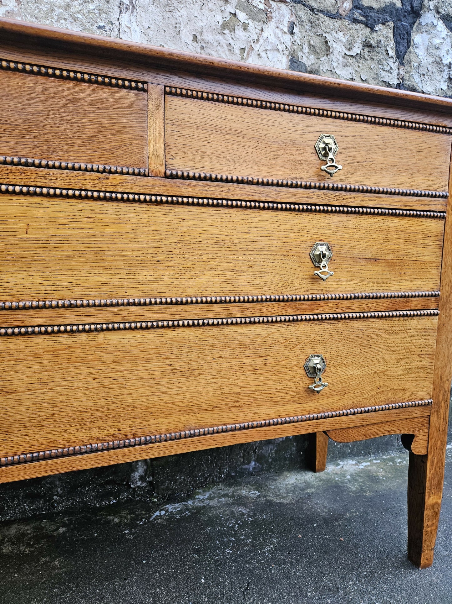 Vintage Oak Tallboy Chest of Drawers: Antique Cabinet with Detailing Four Drawer