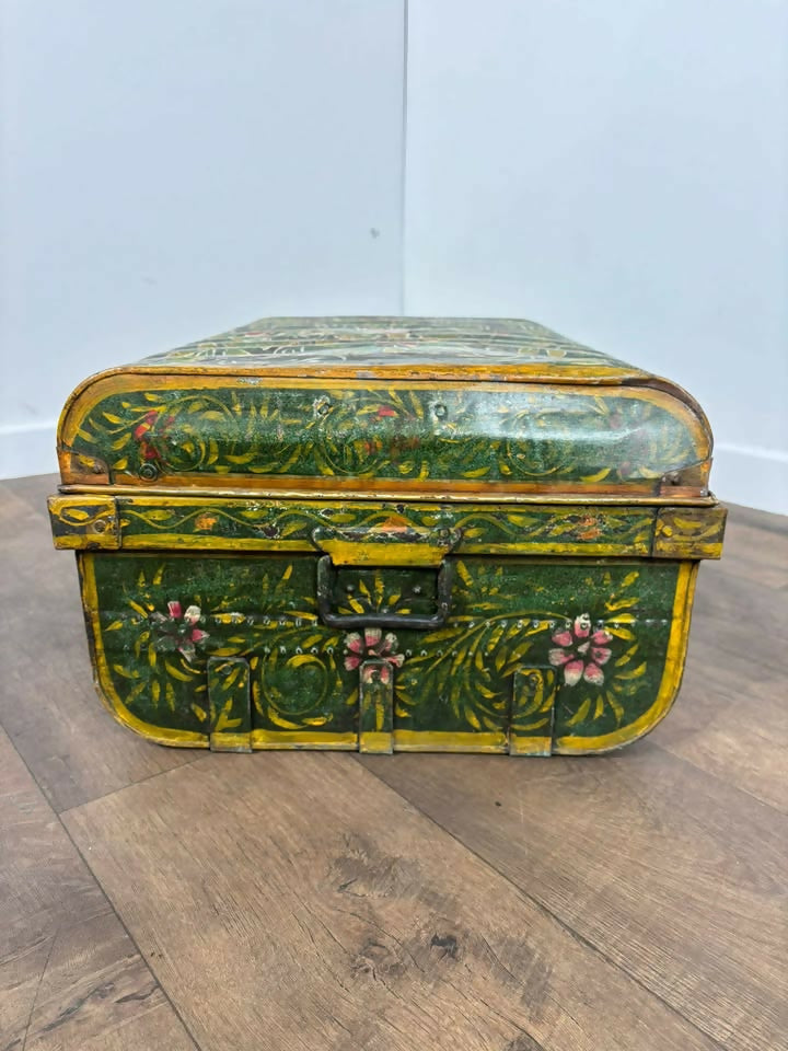 Vintage Indian Reclaimed Hand Painted Metal Trunk