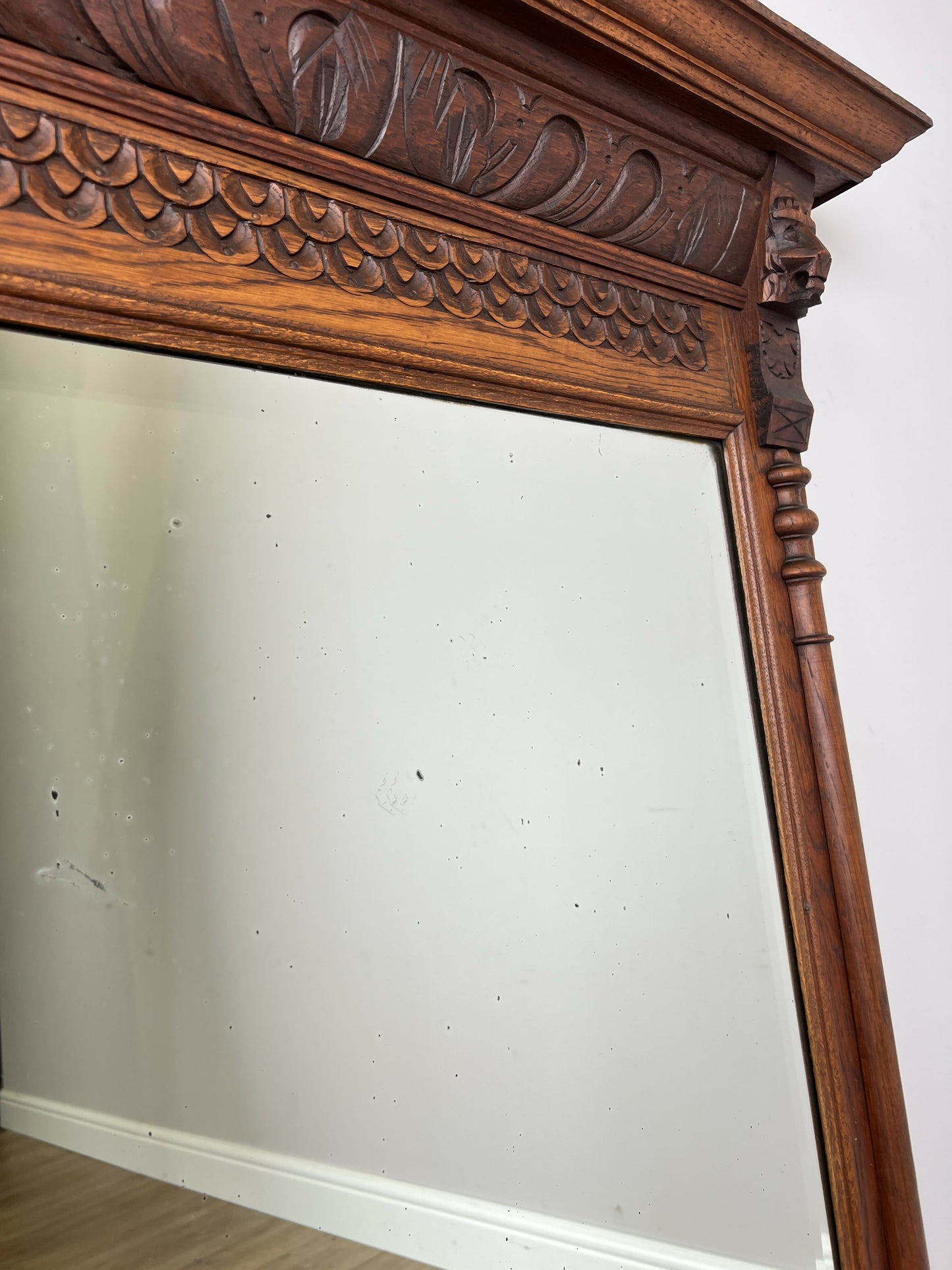 Mirror Antique French Oak Wall Mirror Home Decor Carved Wall Frame LOT 6369