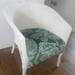 white accent chair with velvety tree pattern seat
