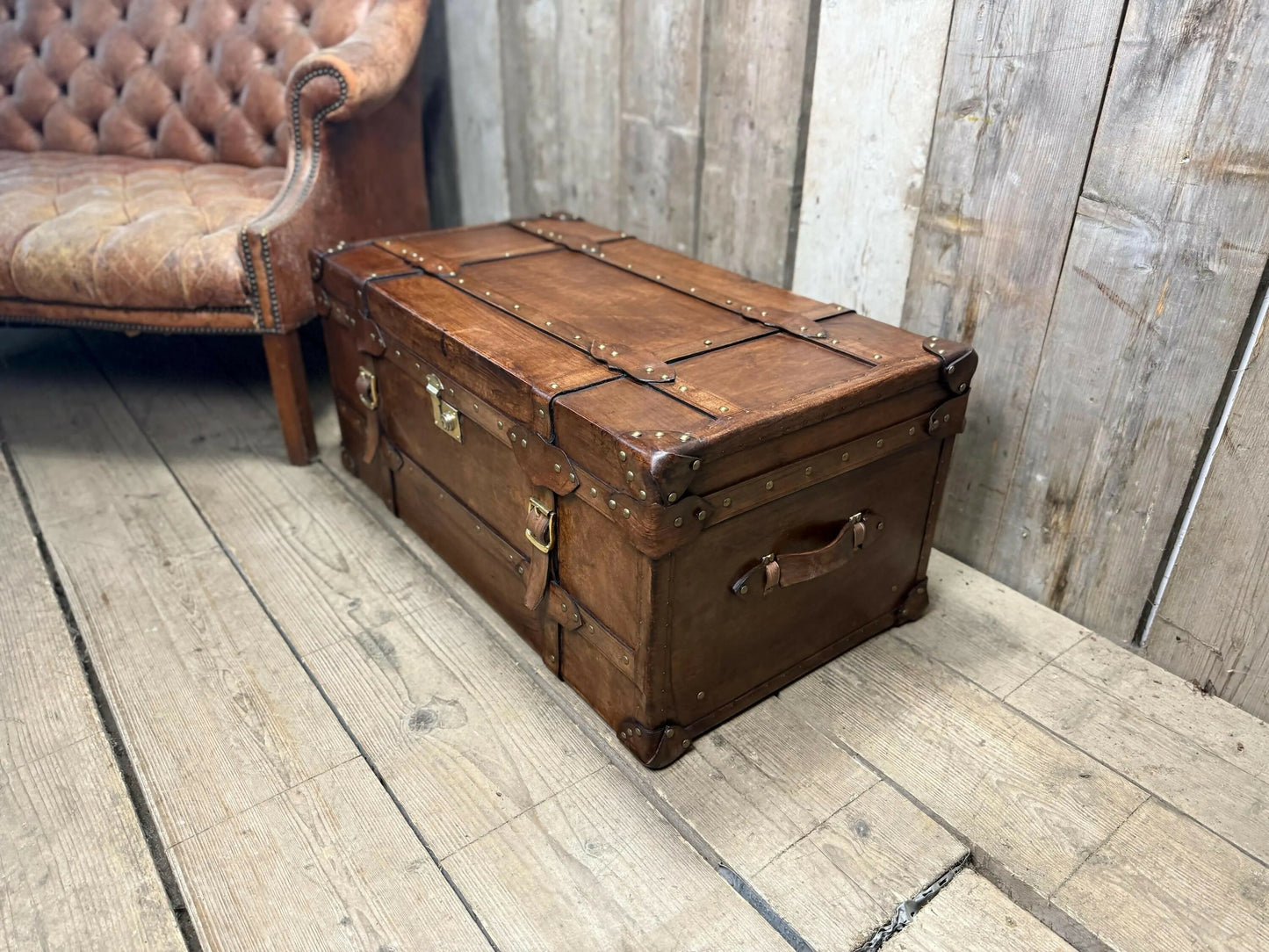 Belting Leather Coffee Table, Leather Chest