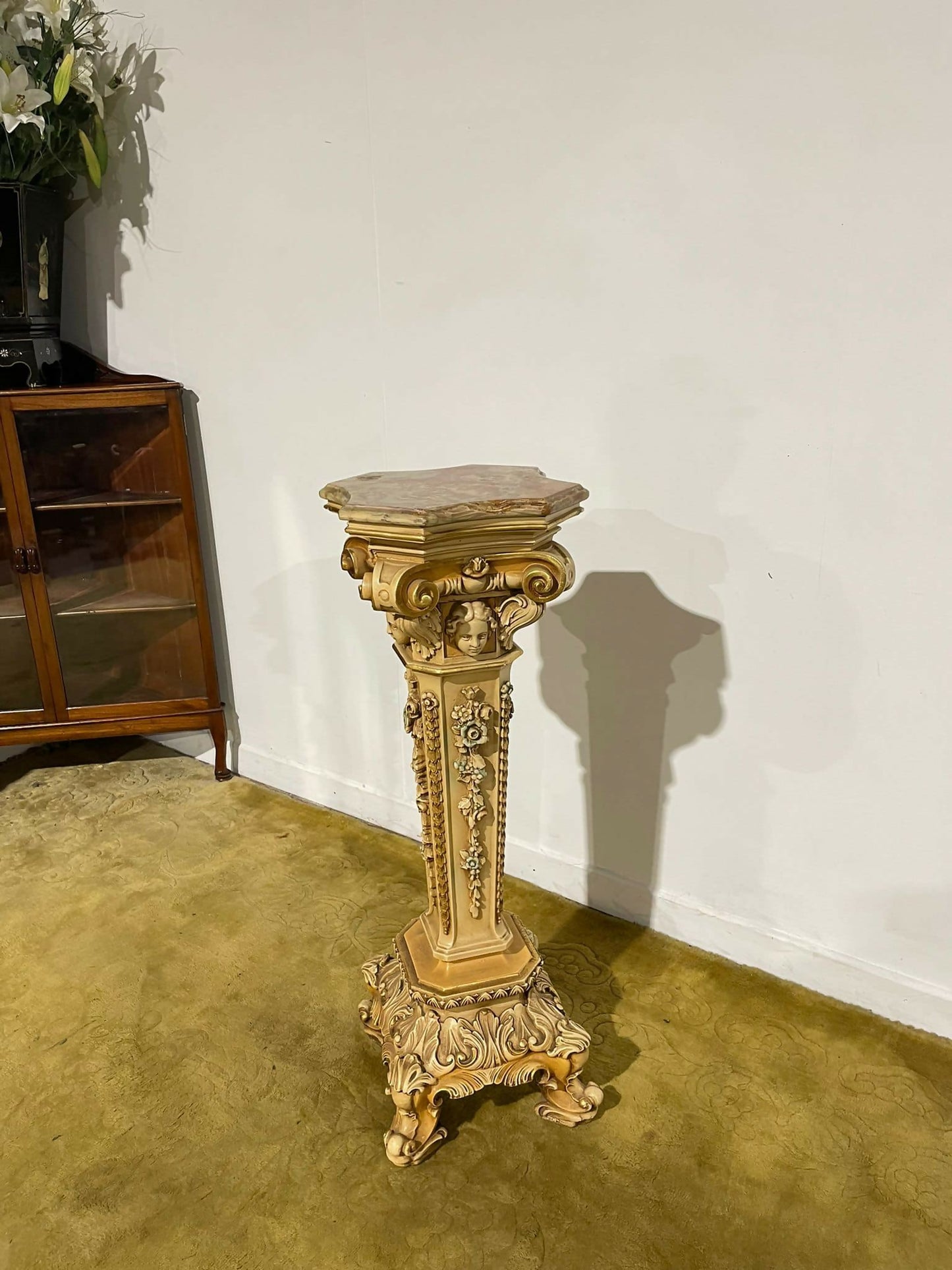 Ornate reproduction marble topped jardiniere.0