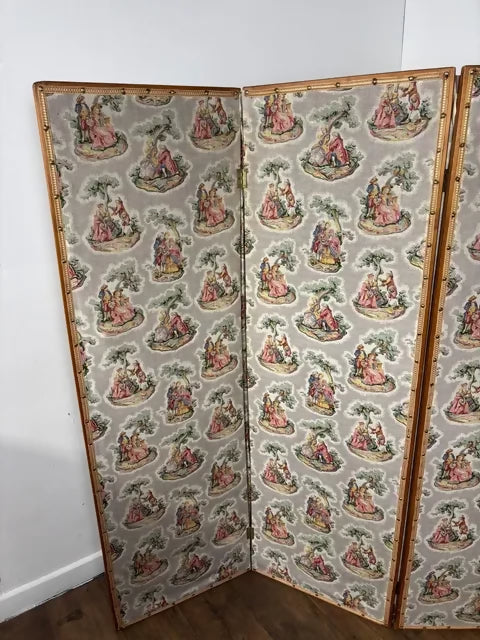 Vintage Four Panel Folding Bedroom Screen / Room Divider