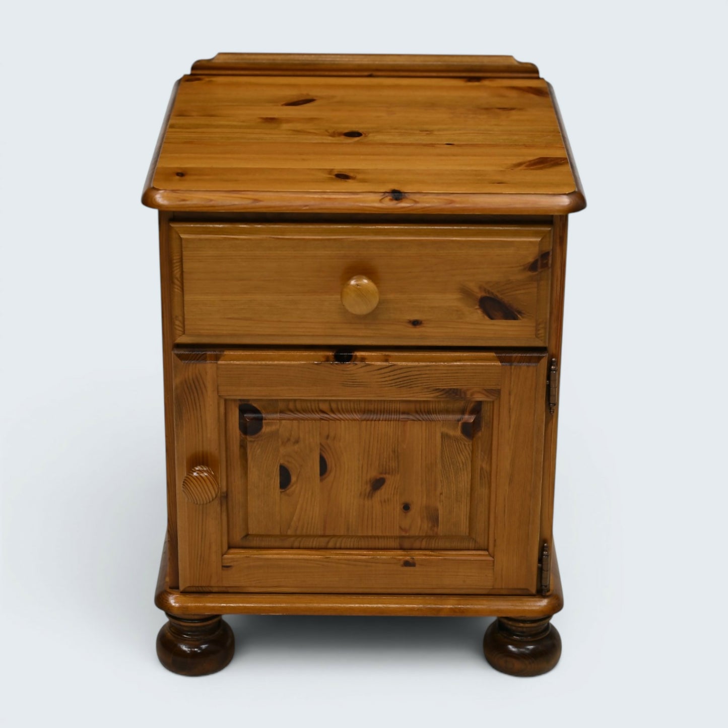 Ducal Bedside Cabinet Knotted Pine Drawer and Cupboard Bun Feet FREE UK Delivery
