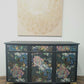 Vintage Curved Mahogany Sideboard Painted in Navy with Flower Butterfly Hydrangea Print