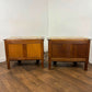 Pair of French Art Deco Oak Bedside Cabinets with Marble Tops