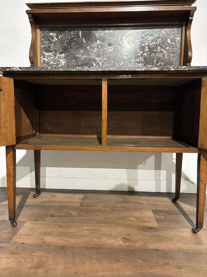 Antique Framed Oak Washstand with Marble Top & Back7