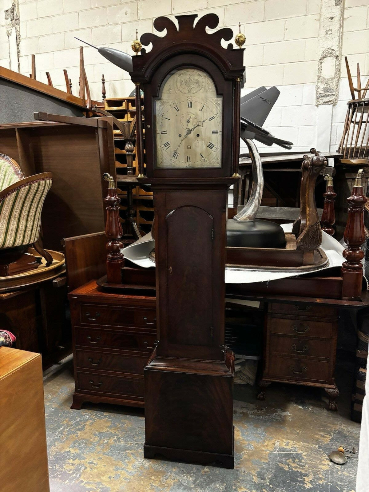 Georgian Mahogany Longcase Clock, Silvered Dial. 8 Day