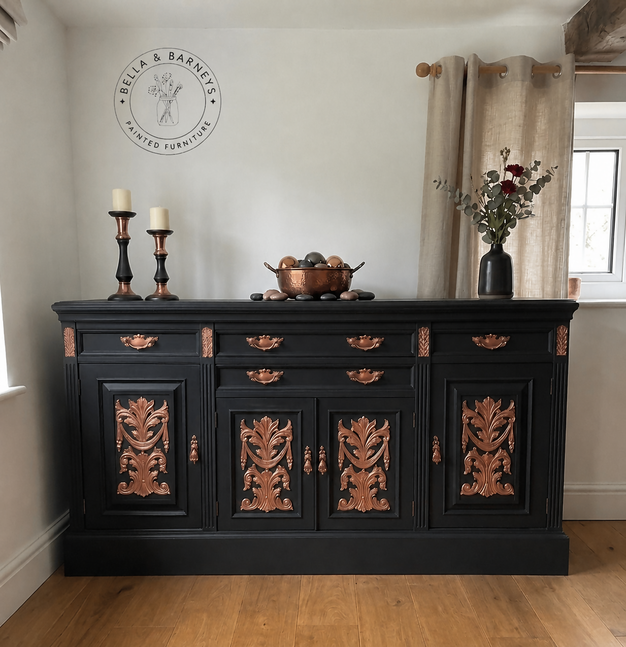 Statement Black and Copper Sideboard Solid Wood
