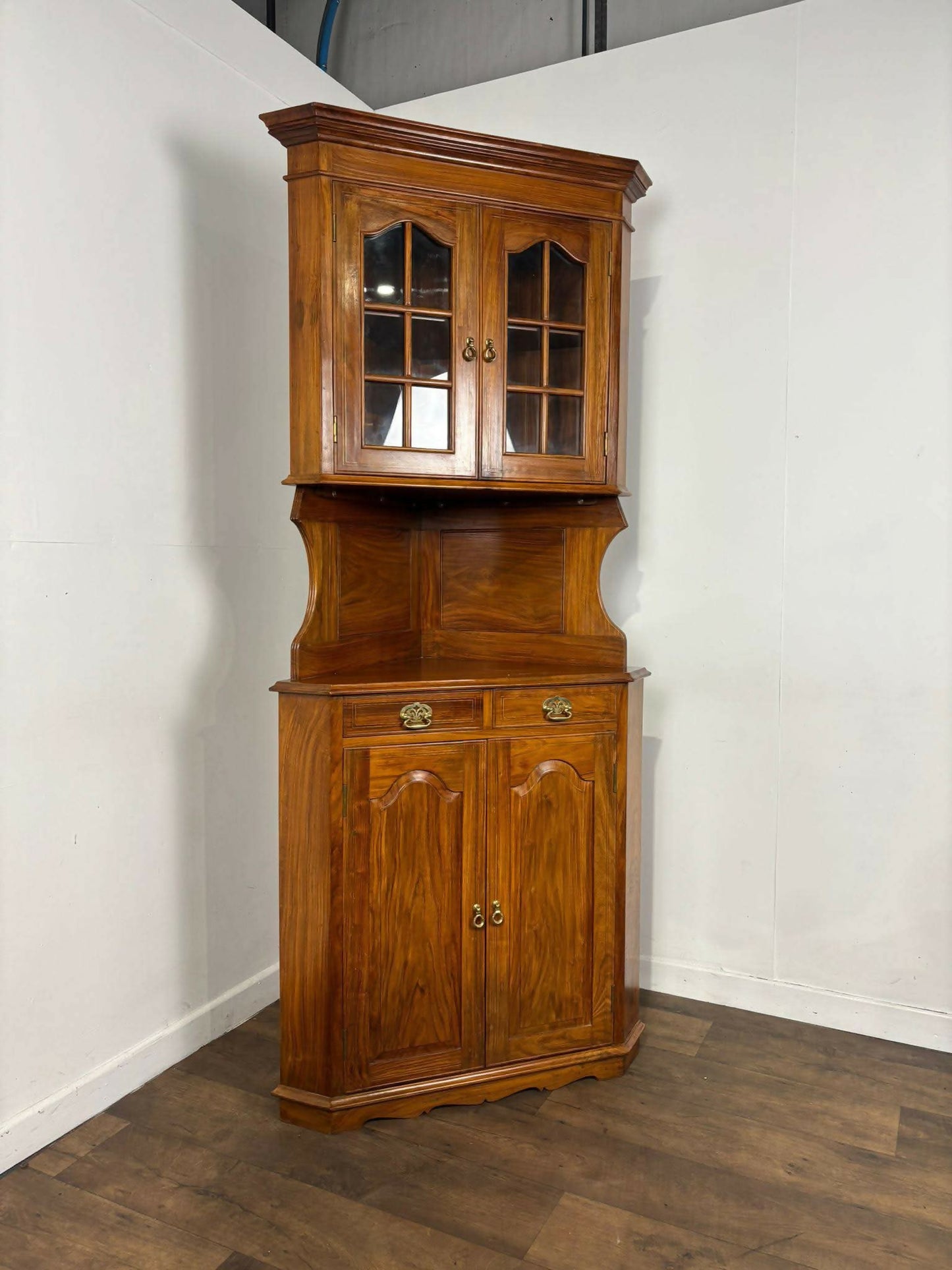 Modern Bespoke Walnut Inlaid Double Corner Cabinet