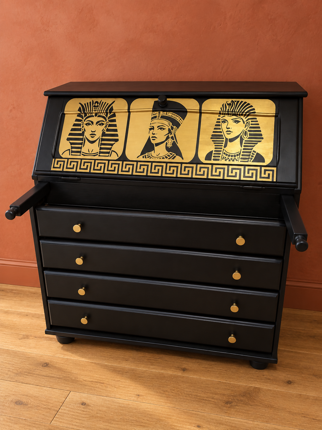 THE AFRICAN ASPECTS UPCYCLED - ONE-OFF FURNITURE ART - The Golden Dynasty Statement writing bureau