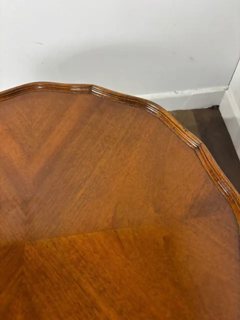 Vintage Walnut Veneer Scalloped Edge Coffee Table