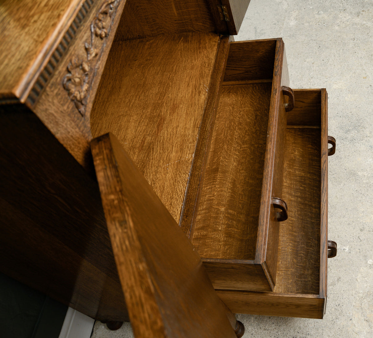 Art Deco Solid Oak Tallboy - Linen Cabinet - Cupboard Drawers