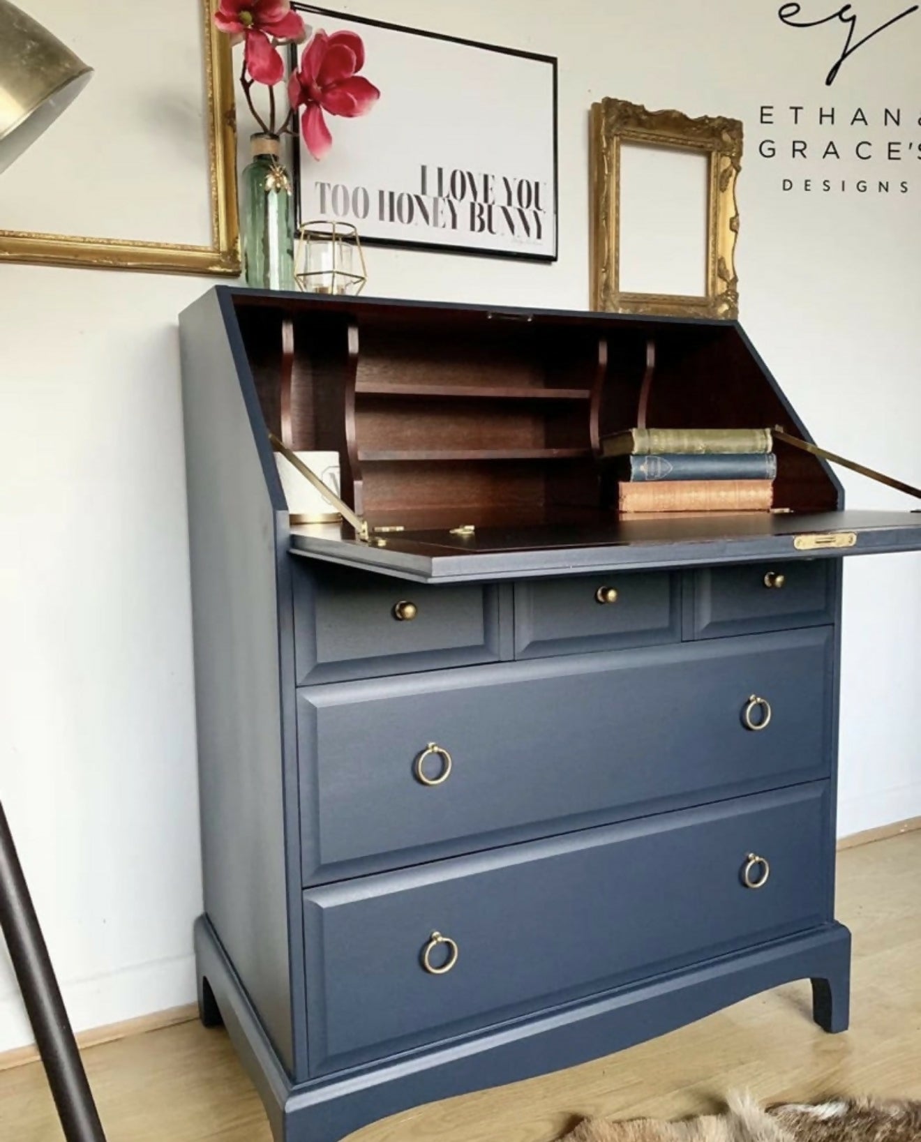Pro spray painted Stag mahogany Bureau desk ANY COLOUR!