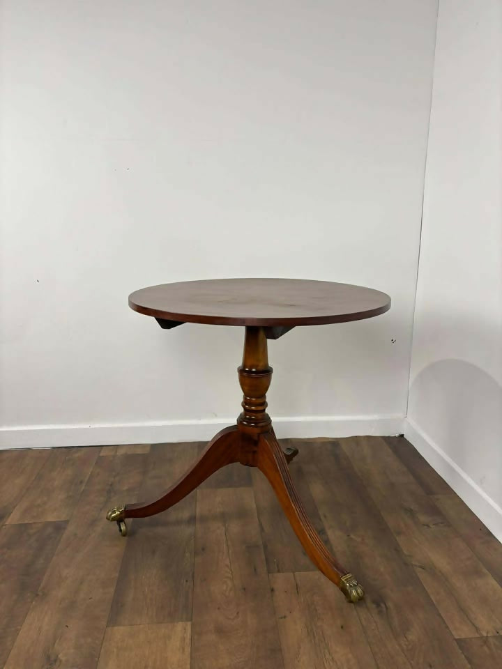 Antique Oak Round Console Table On Triform Base