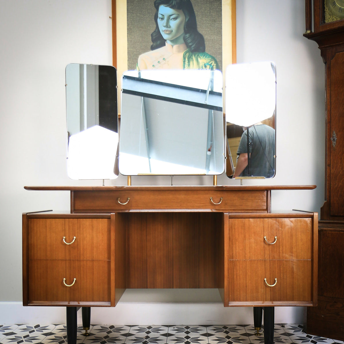 G Plan Librenza Tola Black Dressing Table 1950s with Triple Mirrors