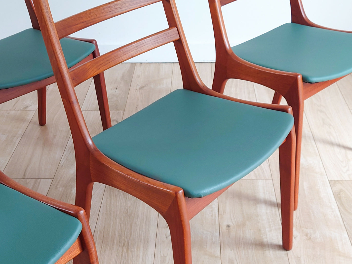 Mid century leather Danish dining chairs by Kai Kristiansen set of 4
