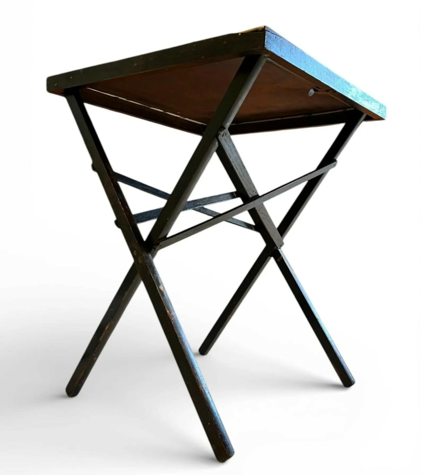 Vintage Folding Table with Holly Pattern | Rustic Wooden Accent Table